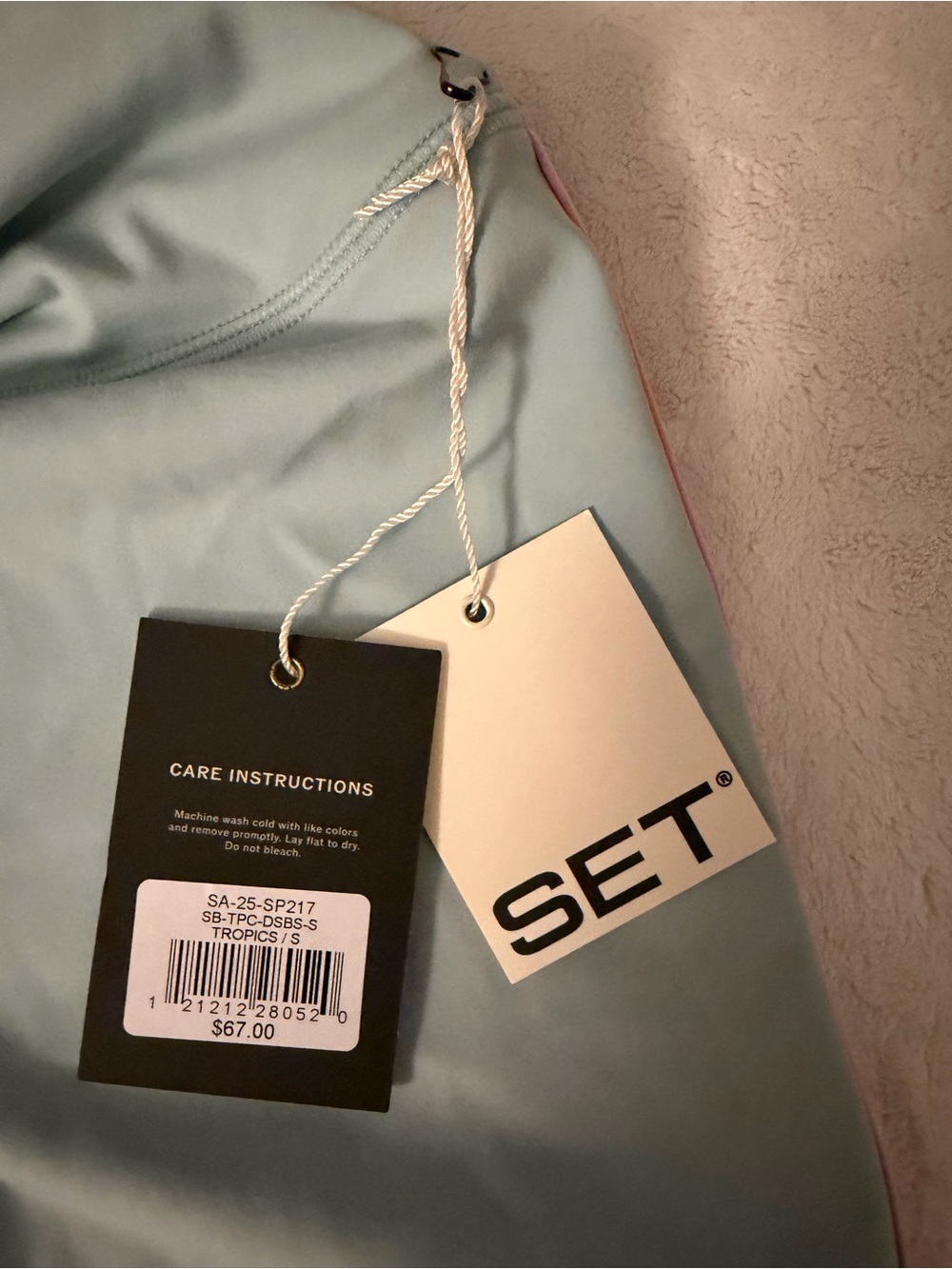 NWT SET Active Light Blue Bike Shorts and Sports Bra with Pink and Orange Trim - Picture 7 of 12